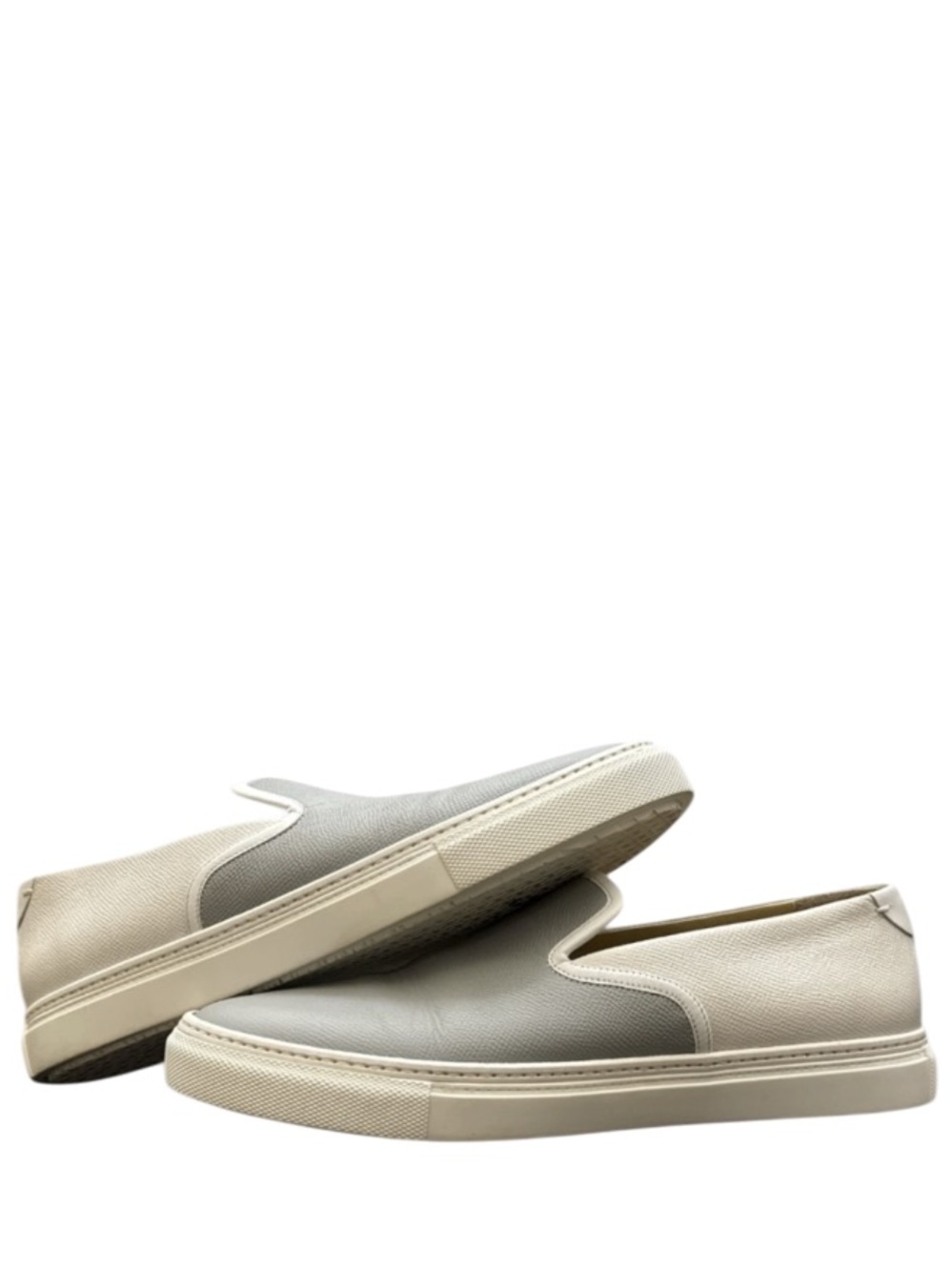 HERMÉS - WHITE GRAY ALL LEATHER  MOCCASINS KICK SNEAKERS “WHITE EPSOM”